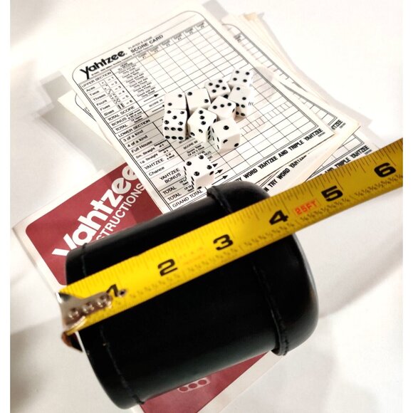 Black Stitched Leather Pub Dice Cup w/ Yangtze Pads 1982 Instructions & Dice - Picture 2 of 7